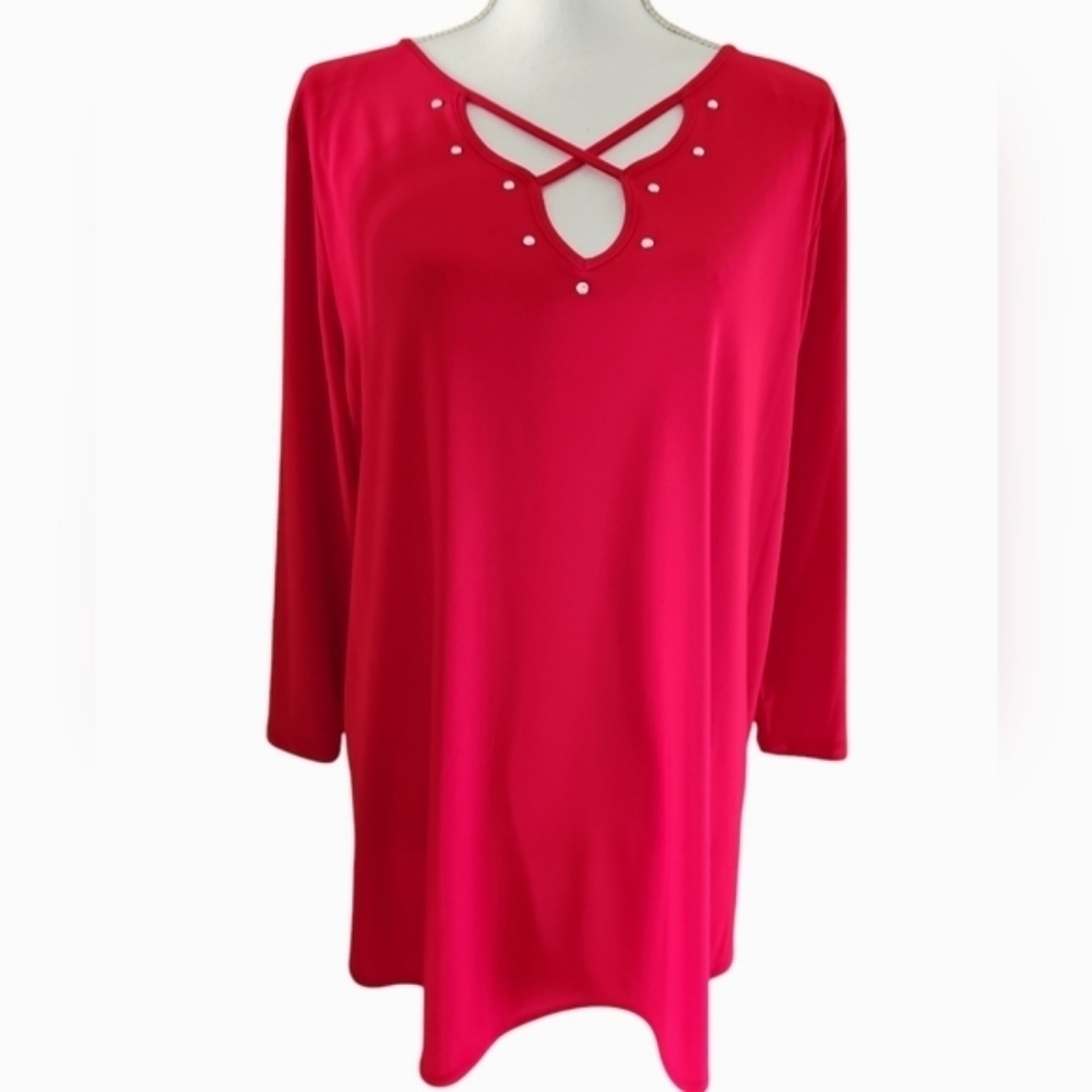 SLIM FACTOR by INVESTMENTS V NECK TOP SZ L RED - Picture 3 of 7